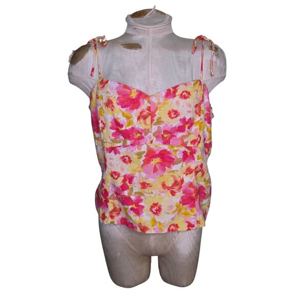 Old Navy Bright floral linen blend tie strap tank top summer sz L - Picture 1 of 5